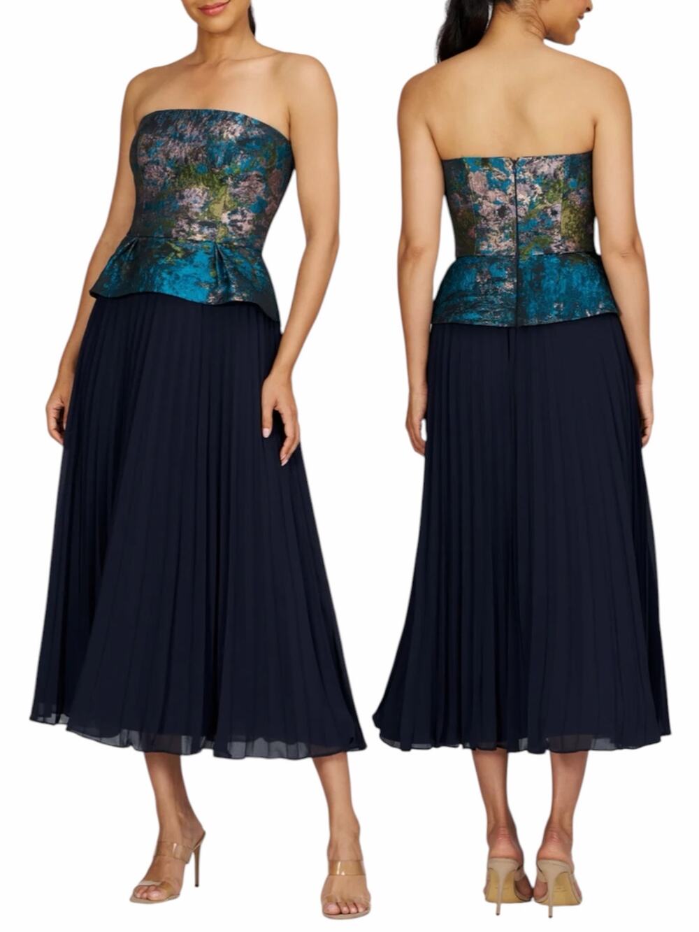 Kay Unger Giannina Strapless Tea Length Dress Blue Sea Size 14
